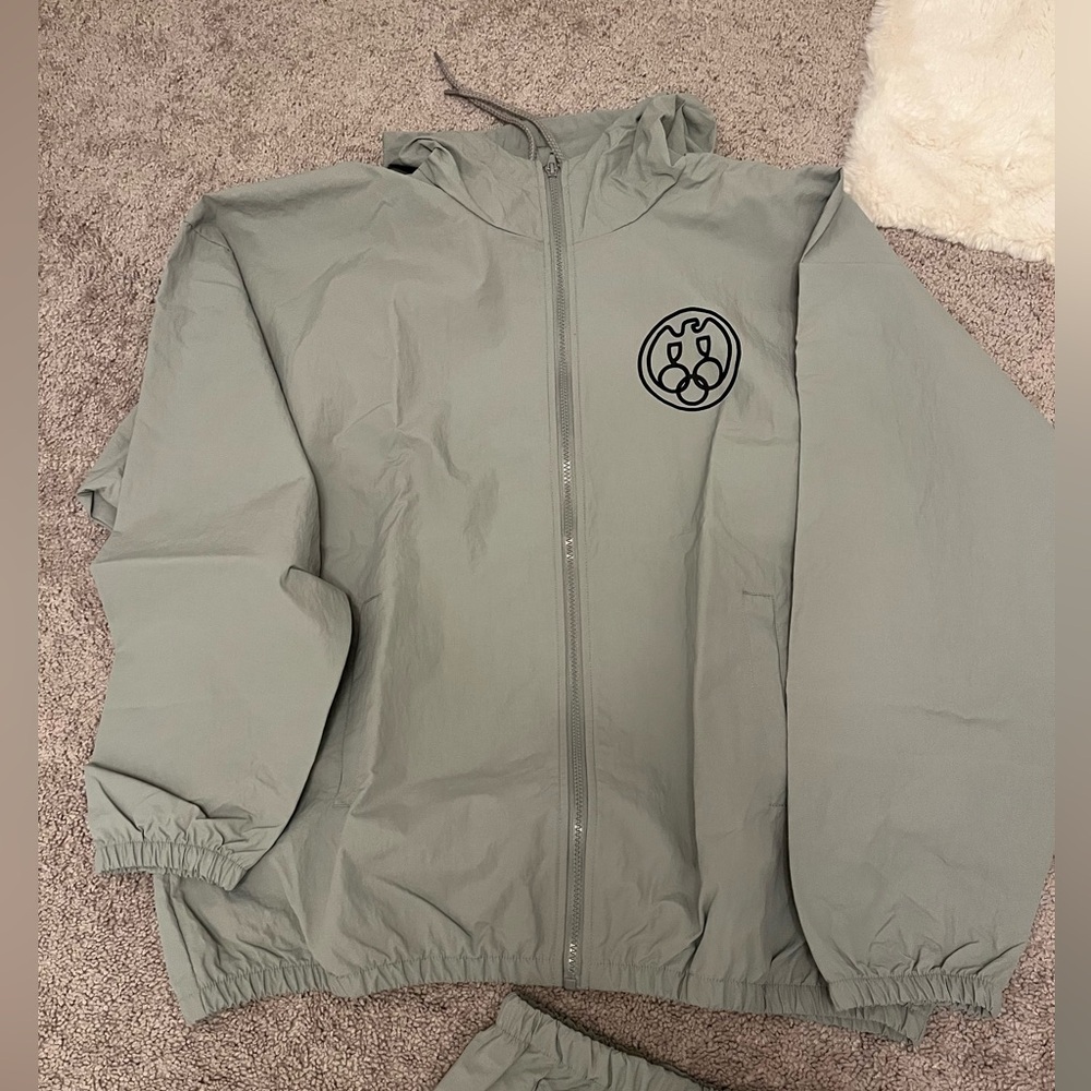 Yeezy Gray Hooded Windbreaker Jacket and Shorts Set